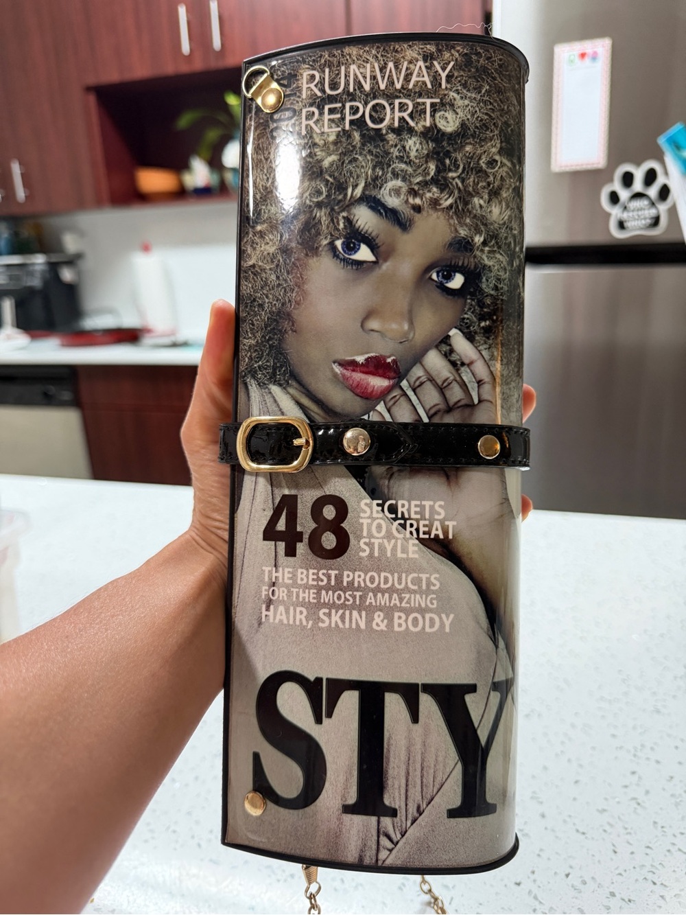 Rare Y2K editorial print roll magazine clutch statement bag
